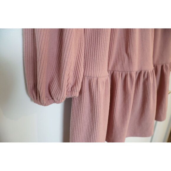 Rib Knit Tiered Babydoll Dress Pink L - Picture 2 of 3